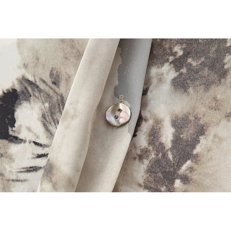 Women Vintage Flora Print Satin Shirt