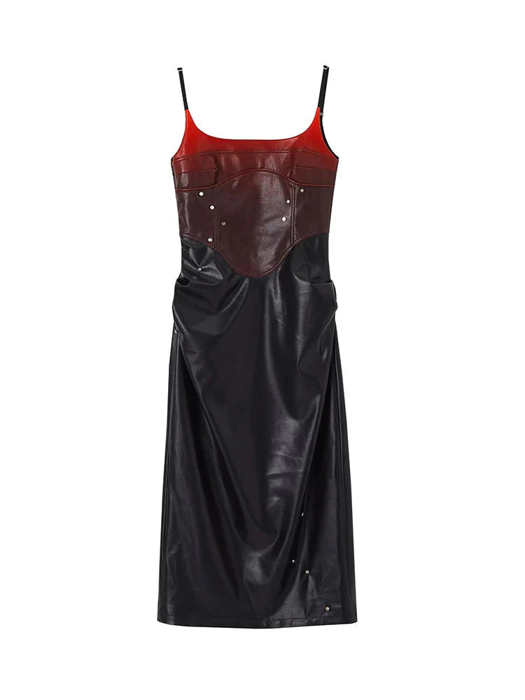 Cyberpunk Faux Leather Gradient Midi Dress