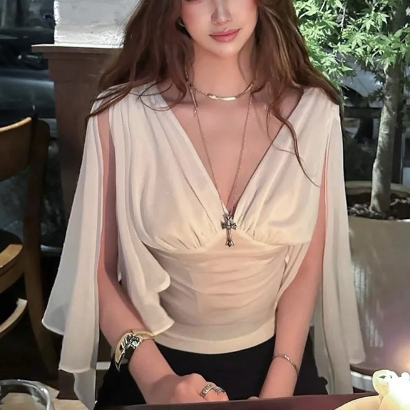 Draped Black Sleeve Blouse