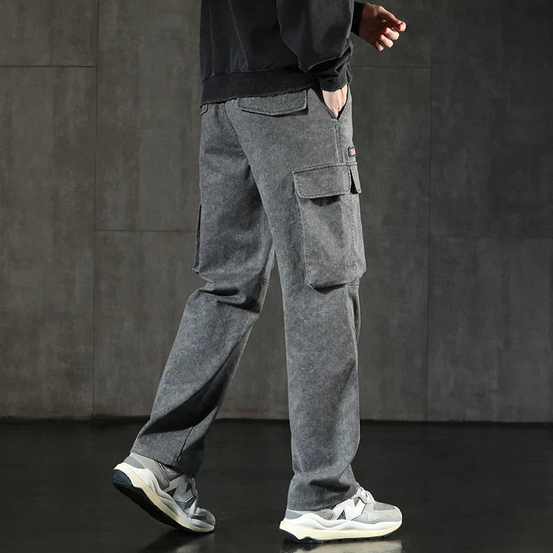 Faded Straight Leg Cargo Jeans