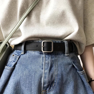 Black Rounded Buckle PU Belt