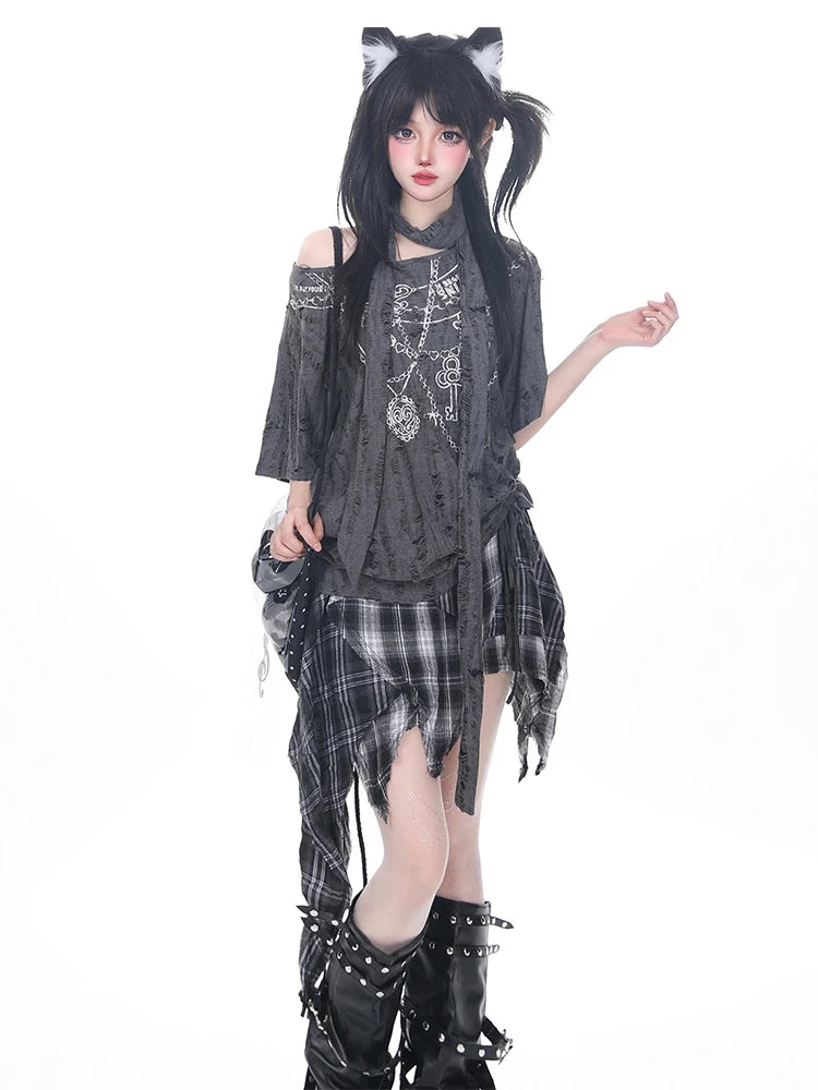 Harajuku Goth Cyber Punk Mini Plaid Skirt