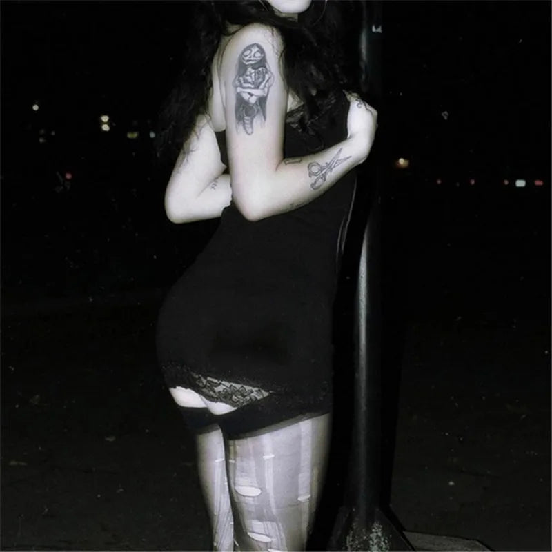 Gothic Skull Print Lace Mini Dress