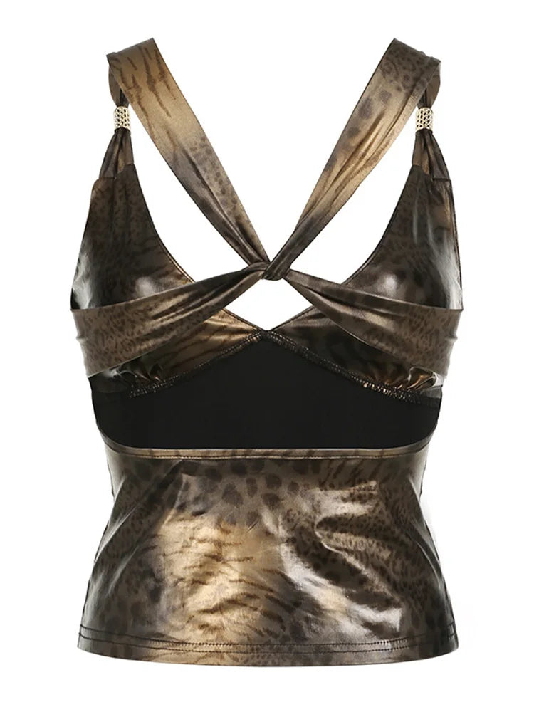 Baddie Leopard Backless Top