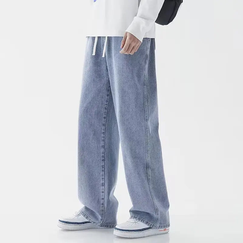 Baggy Elastic Waist Straight Leg Denim Jeans