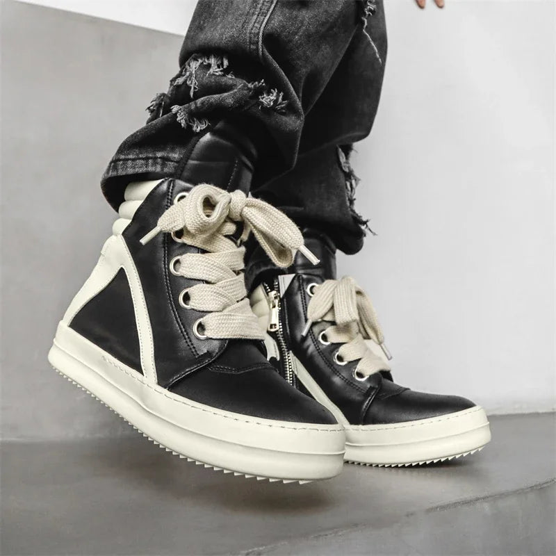 High-top Shoes Lace-up Leather Skateboard Shoes