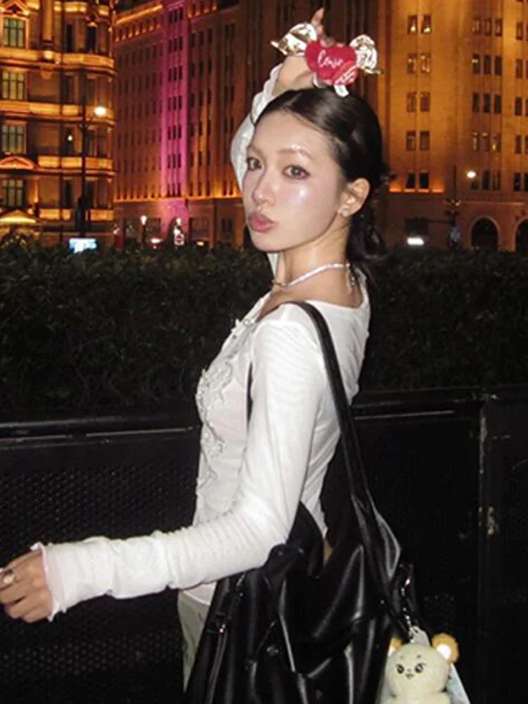Y2K Mesh Long Sleeve Blouse