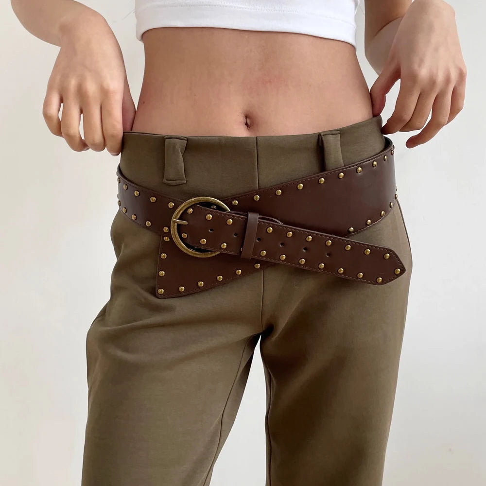 Y2K Vintage Studded Wide Leather Belt