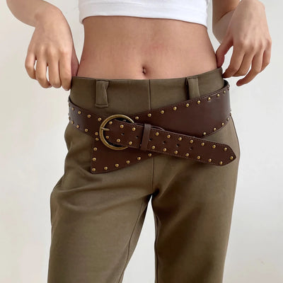 Y2K Vintage Studded Wide Leather Belt