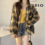 Oversized-Tartan-Jacken-T-Shirt mit Kragen