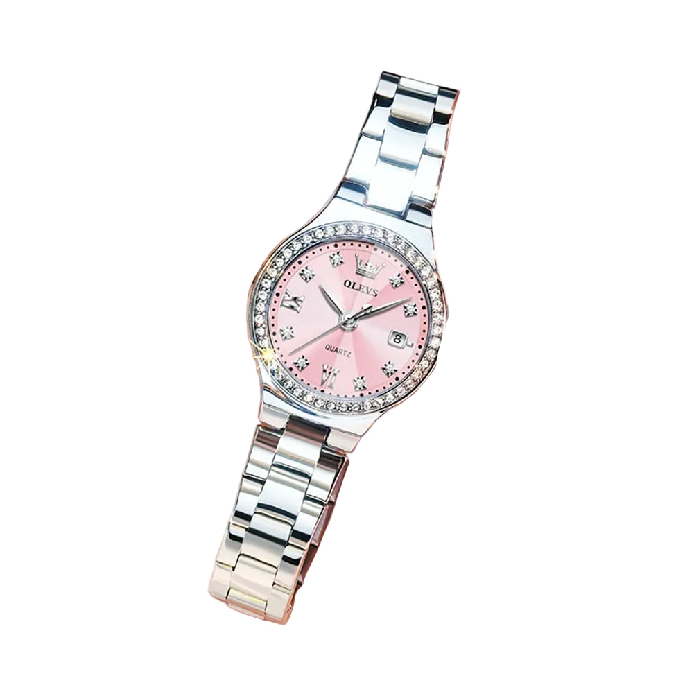 Solid Steel Strap Diamond Quartz Watch