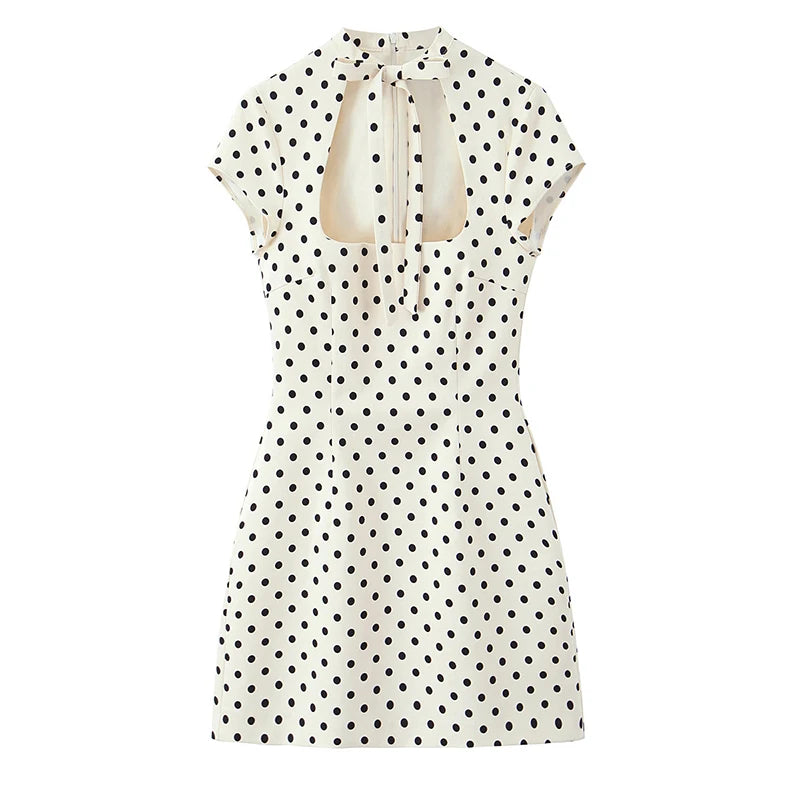 Bow Tie Short Sleeve Polka Dot Dress