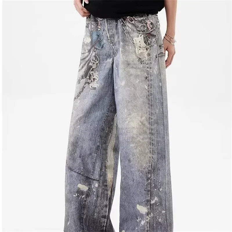 Jeans mit Ketten-Print, gerader Schnitt
