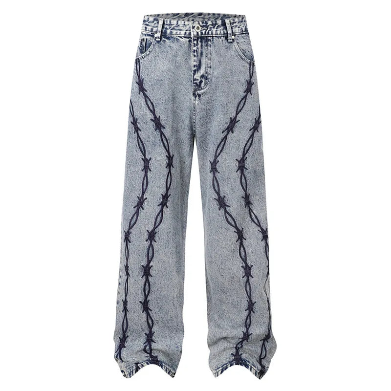 Contrast Color Embroidered Denim Jeans