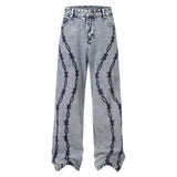 Contrast Color Embroidered Denim Jeans