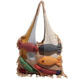 Bolso de playa de punto Boho hecho a mano con muñeca de pez bonito