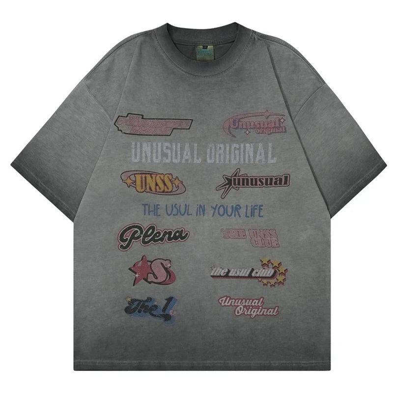 Camiseta con estampado de letras y color degradado