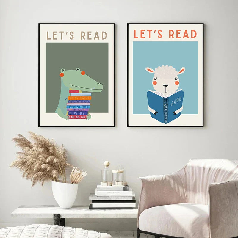 Cute Kids Reading Colorful Posters