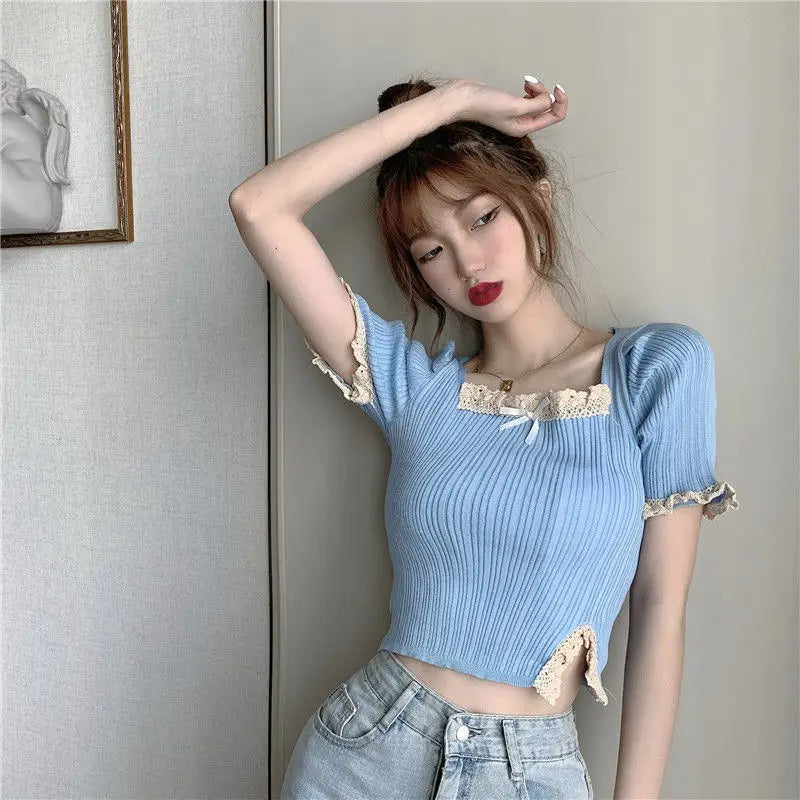 Soft & Spicy Girl Square Neck Lace Blouse