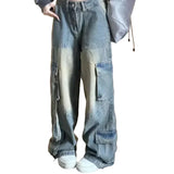 High Waist Denim Cargo Jeans