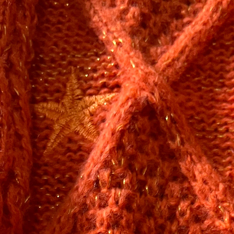 Chunky Knit Glittery Orange Cardigan Sweater