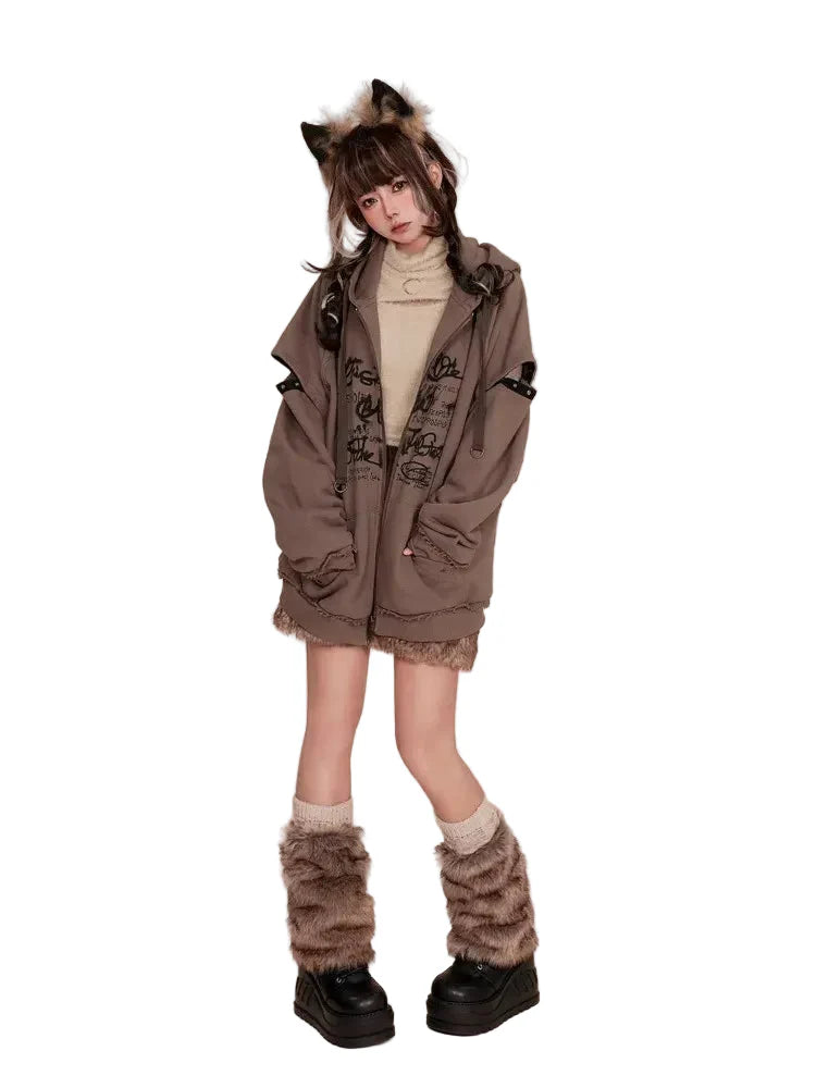 Cute Loose Ears Zipper Hoodie