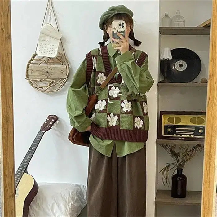 Y2K Cozy Puppy Pattern Knit Cardigan