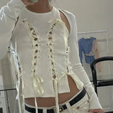 Coquette White Lace-Up Tank Top