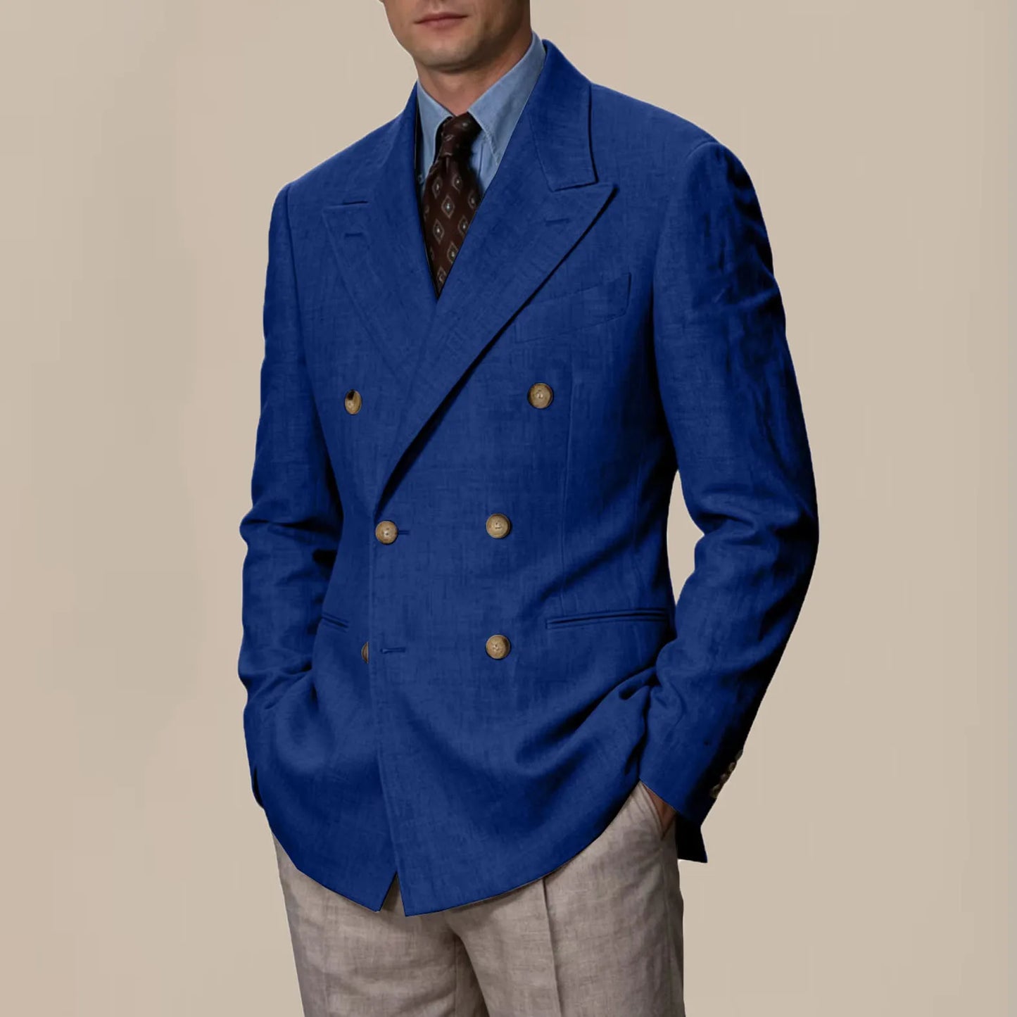 Double Breasted Linen Blend Blazer