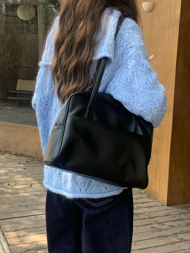 Y2K Leather Simple Style Shoulder Bag