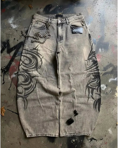 Y2K Sand Pattern Baggy Jeans