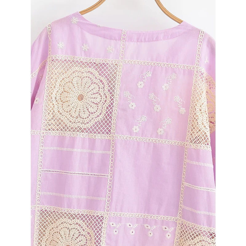Vintage Embroidery Pink Blouse