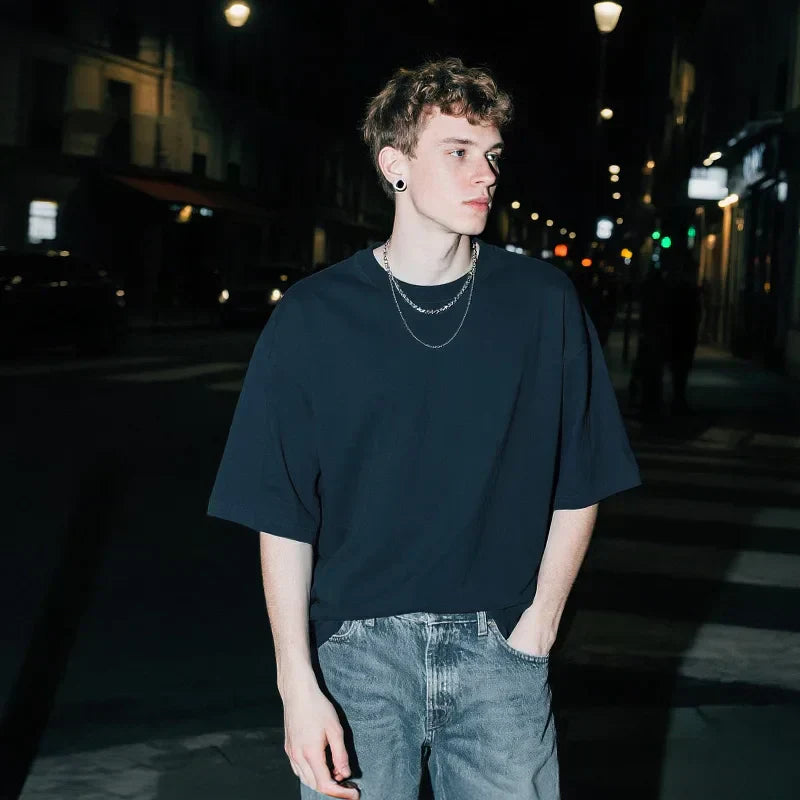 Black Minimalist Drop Shoulder Oversized T-Shirt