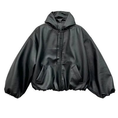 Vintage Loose Solid Color Leather Jacket