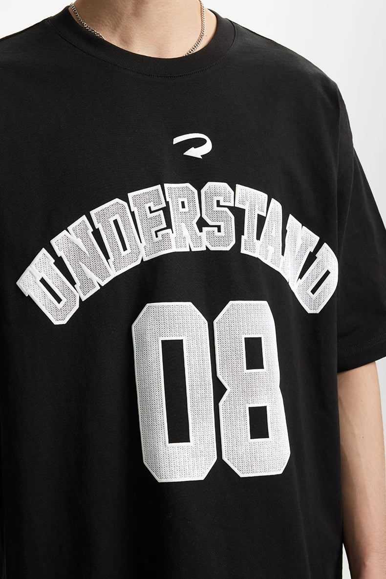 Camiseta Bordada con Estampado de Letras Deportivas