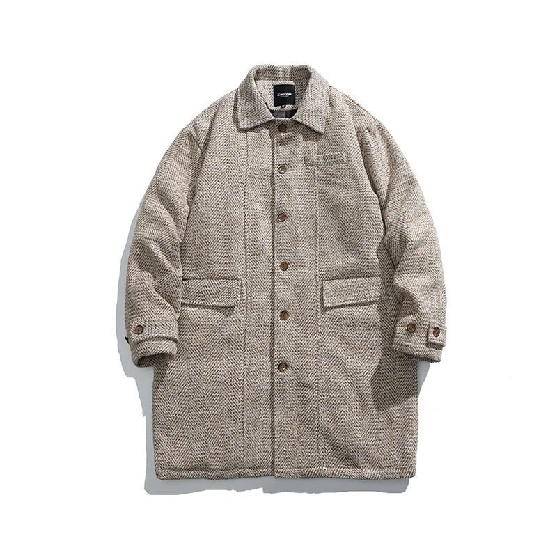 Plaid Woolen Quilted Long Coat