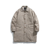Plaid Woolen Quilted Long Coat