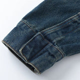 V-neck Washed Dark Blue Denim Jacket