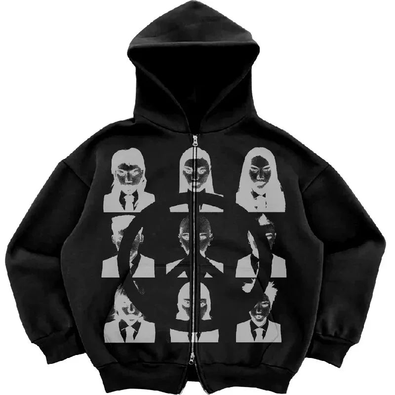 Y2K Pocket Zip-Up Gothic Hoodie