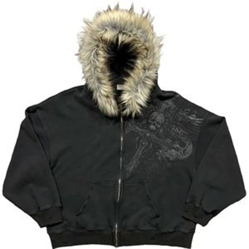 Y2k Oversized Faux Fur Zip Hoodie