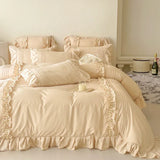 Cream White Princess Ruffles Bedding Set