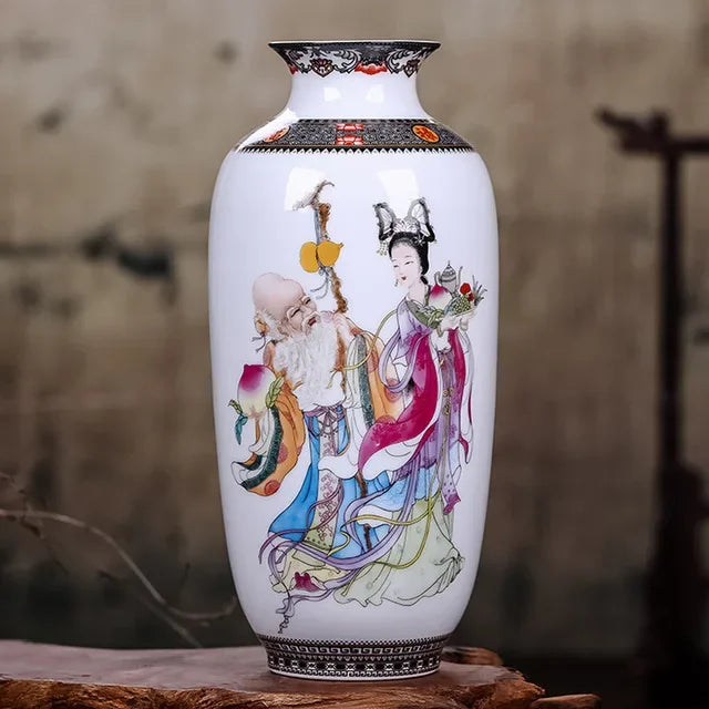 Vintage Traditional Flower Ceramic Vase Chinese