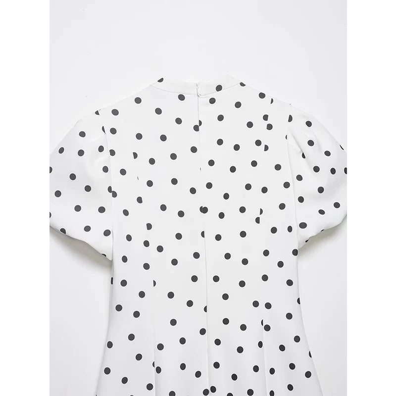 V Neck Polka Dot White Mini Dress