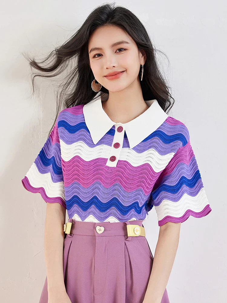 Contrasting Color Retro Summer T-Shirt