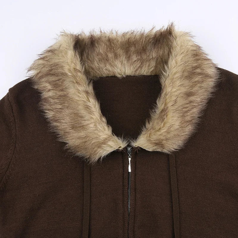 Y2K Fur Cropped Zip-up Cardigan