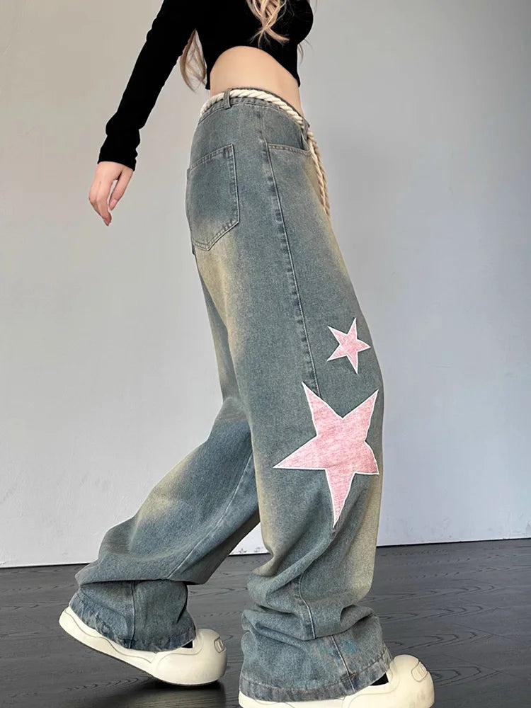 Retro Star Wide Leg Baggy Jeans