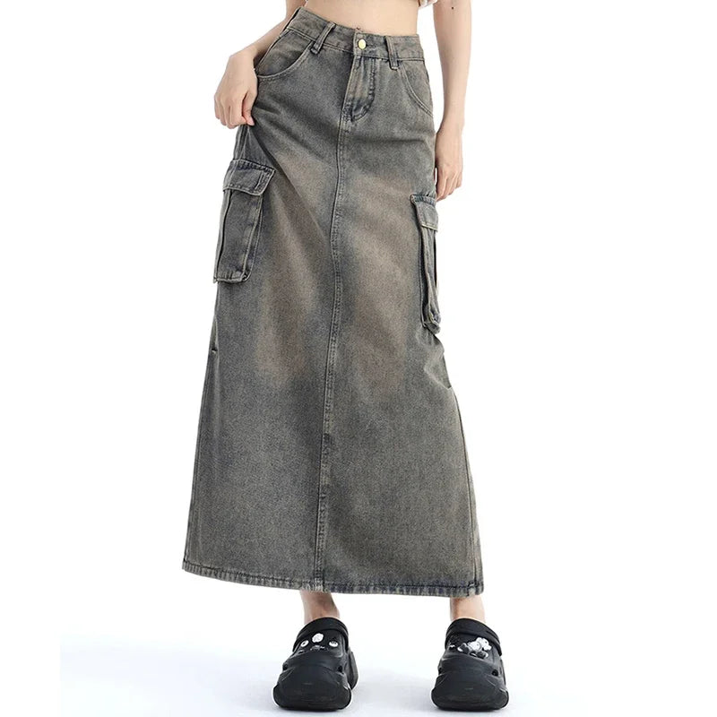 Vintage High Waist Denim A-Line Skirt