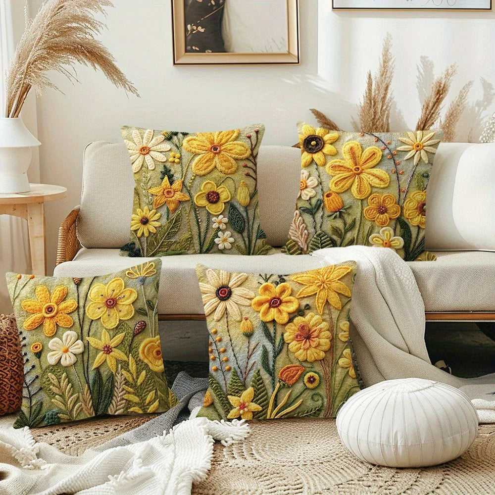 Floral Pattern Yellow Pillowcase