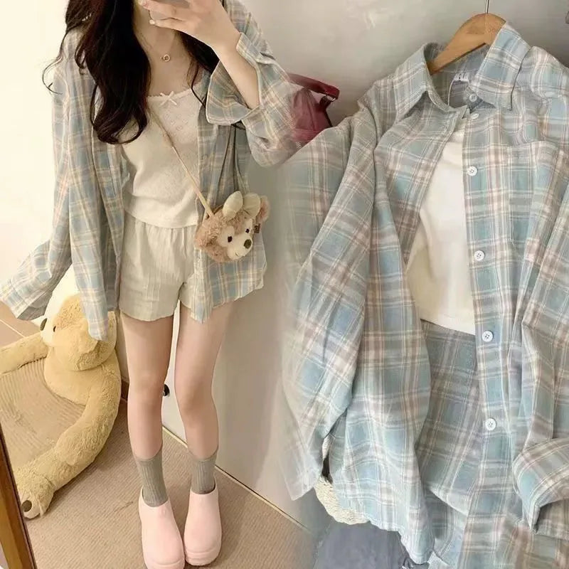 Loose Plaid Lazy Girl Oversized Shirt