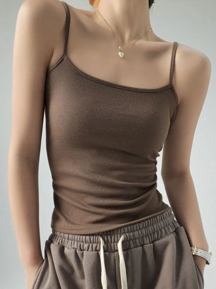 Basic Sleeveless Coffee Tank Top